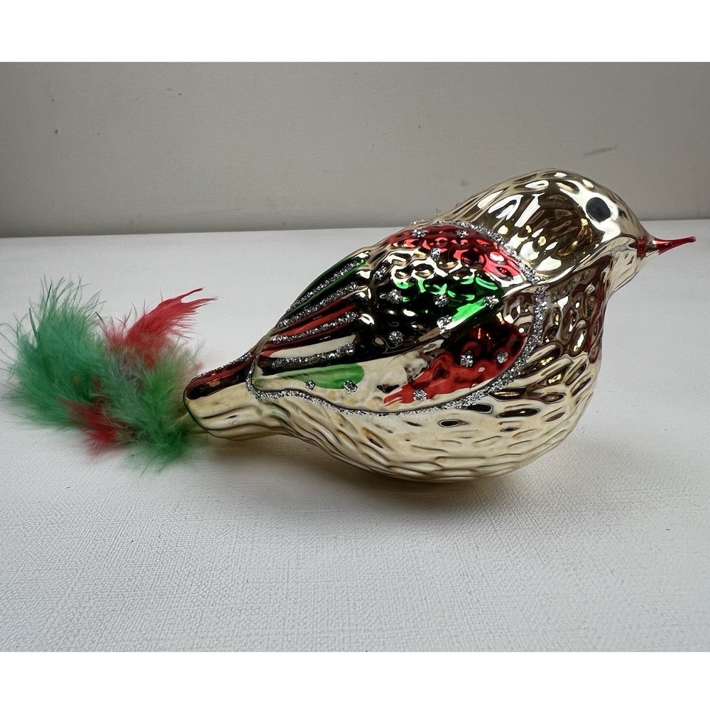 Antique Mercury Hand Blown Glass BIRD Christmas Ornament 5"x3" Germany‎
